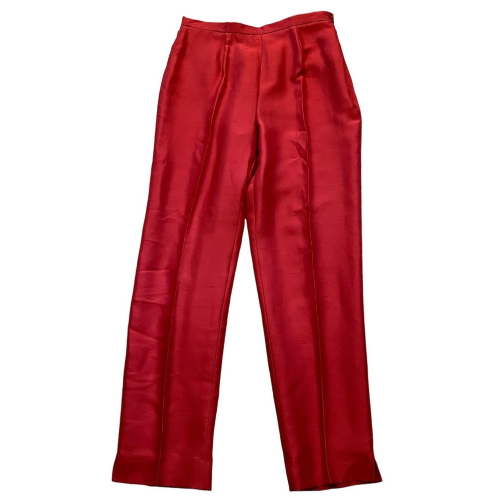 Dark Coral Satin High-Waist Straight Leg Pants